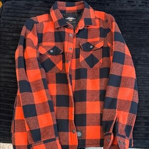 Men's Harley Davidson Red and Black Buffalo Plaid Button-Up Shirt Jacket